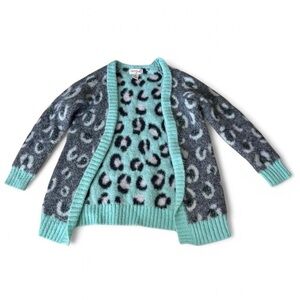 Cat & Jack Girls Gray/Mint Leopard Print Open Layering Cardigan Sweater – 4T